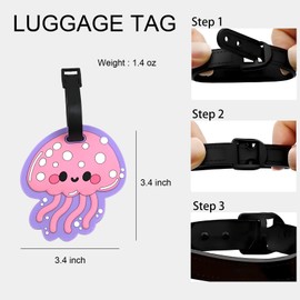 Luggage Tags Jellyfish for Suitcases – Cute Silicone Name ID Label for Kids & Adults, Travel Accessories for Backpacks and Bags (Jellyfish)