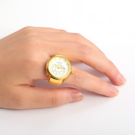 JewelryWe Women's Ring Watch Finger Watch Analogue Flowers Quartz Watch Elastic Ring Band Watch Ring Gift for Girls Silver Gold, gold, Strap.
