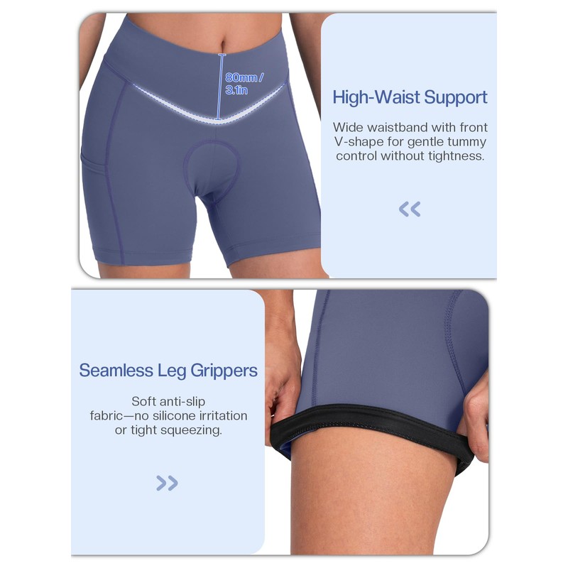 BERGRISAR Pantaloni da ciclismo da donna, imbottiti, traspiranti, elastici, con