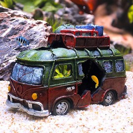 XUBX Aquarium Decoration - Resin Bus Ornament, Fish Tank Landscaping, Small Car Decor, Shrimp Hiding Cave, Vivarium Furniture