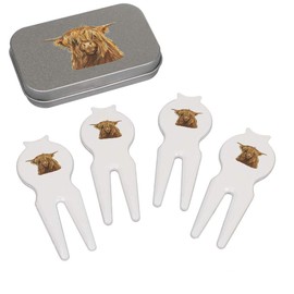 Azeeda 'Highland Cow' Golf Divot Tool/Repair Fork Gift Set (GO00071815)