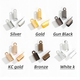 200 Pieces Fold Over Cord Ends Cord Crimp End Tips Fold-Over End Caps Leather Ribbon Ending Clasp Tips Jewelry Connector for Jewelry Making, 3.5 x 9 mm/ 0.14 x 0.35 Inch, 6 Colors