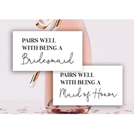 Pairs Well with Being a Bridesmaid Proposal, Maid of Honor Proposal Mini Champagne Bottle Labels - Set of 12 (Black)