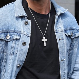 Rajputana Football Cross Necklace for Men Boys, Stainless Steel Soccer Cross Pendant Chain Baptism Religious Bible Verse Christian Gifts Jewellry Joshua 1:9（Silver）