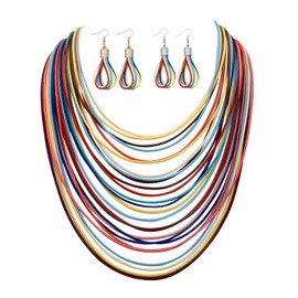 Women Multi Layer Chunky Bib Necklace Magnetic Clasp Wax Line Choker Statement Jewelry (Colorful)