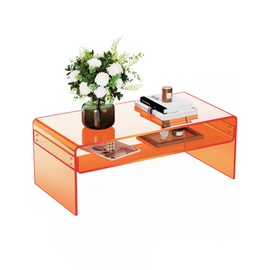 solaround Acrylic Coffee Table for Living Room, 31.5'' x 19.7'' x 15'' (Orange)