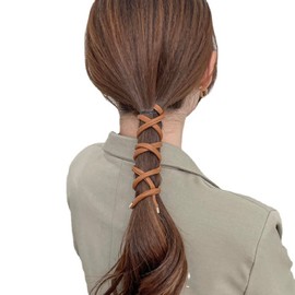 Donally Wire Hair Elastic Hair Accessories Hair Arrangement Goods Ribbon Synthetic Leather Women's (Dark Brown)