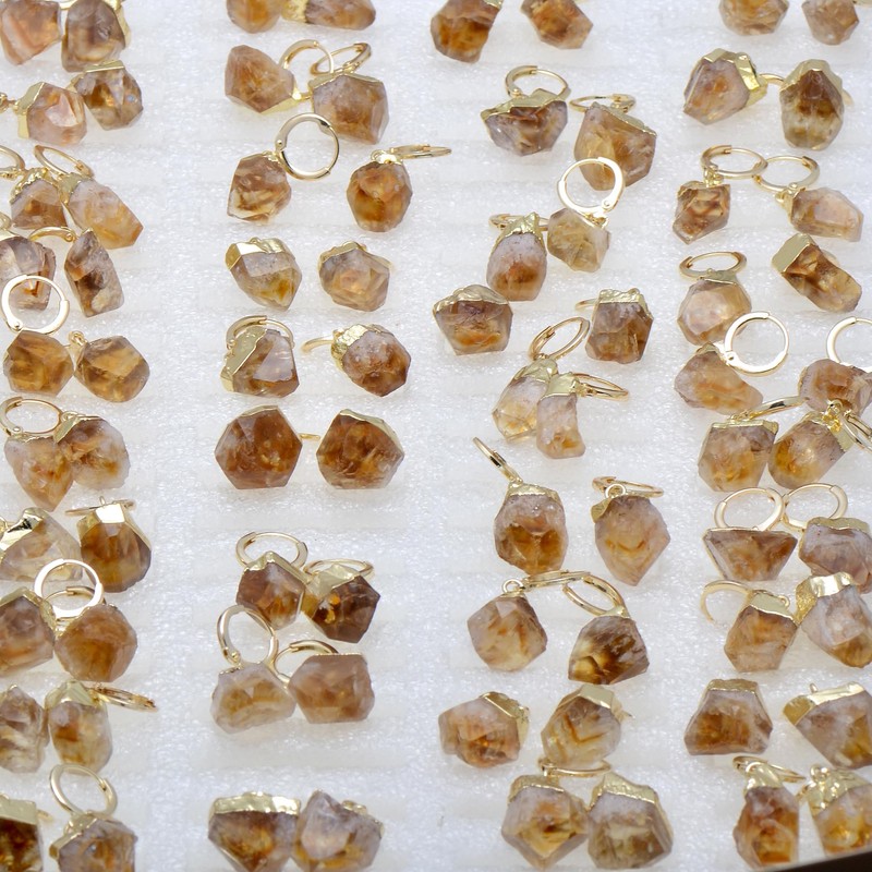 Yellow Citrine Rough Stone Crystal Point Dangle Earrings for Women,
