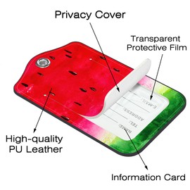 Neidius 2 Pack Luggage Tags for Suitcase,Watercolor Watermelon PU Leather Luggage Tags with Privacy Cover Name Address Labels and Steel Ring,Creative Travel Accessories for Men and Women