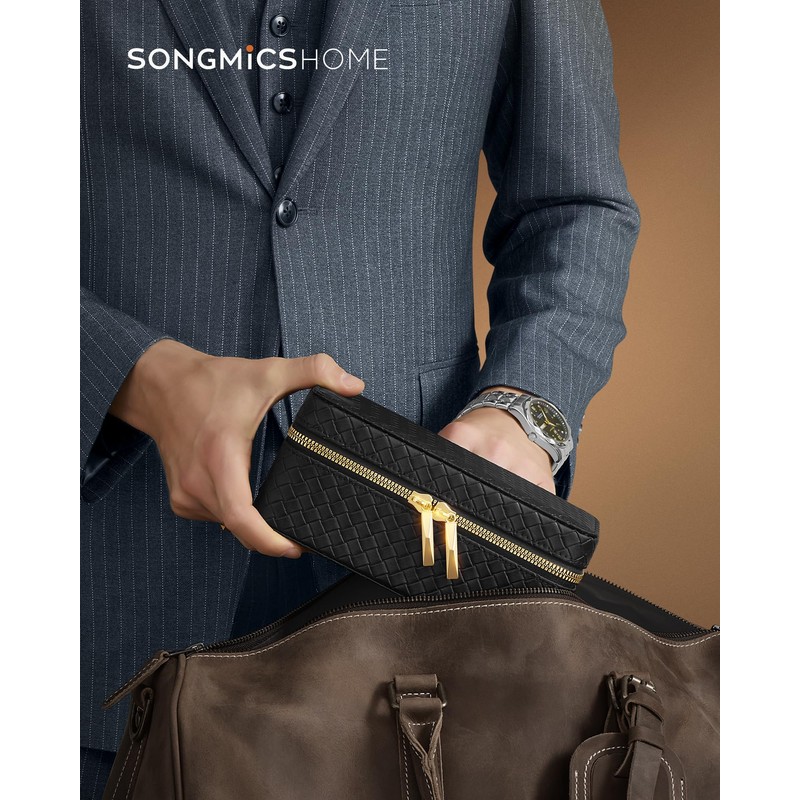 SONGMICS HOME JWB017B01 Leather Watch Case 4 Watch Case Black