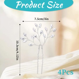 4 Pieces Crystal Bridal Hair Pins, Rhinestones Hair Clips for Women, Silver Bridal Hair Accessories for Bride Women Bridesmaids