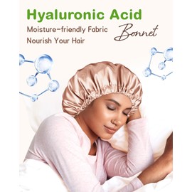 BONNET QUEEN Silk Bonnet for Sleeping Hyaluronic Acid Satin Bonnet, Double Layer Hair Wrap for Curly Hair Women Sleep Cap with Adjustable Elastic Buckle, Champagne+Brown