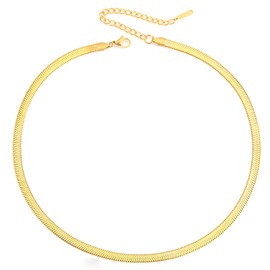 MOTIBACK DEARMAY 14K Gold Necklaces for Women, Dainty Gold Herringbone Choker Necklace for Women Thin Layered Chunky Snake Chain Necklaces Jewelry for Teen Gifts