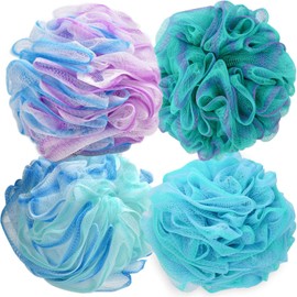 LIDOUK Shower Puff Loofah 75g/PCS Extra Large Shower Puffs Shower Sponge Shower Scrunchie Body Puff Shower Exfoliating Bath Sponge for Adults(Set of 4) Flower Col