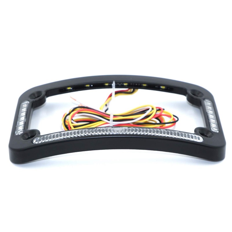HTTMT- Dual LED Curved Motorcycle License Plate Frame w/Turn-Signal,Brake Light