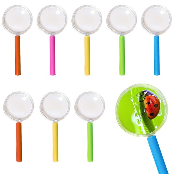 KEYRI Pack of 9 Magnifying Glass, Mini Plastic Handheld Magnifying