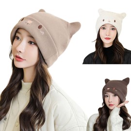 PTILSERY Cute Woollike Knitted Hat Cat Ears Womens Lady Girl Headgear Christmas Hats Soft Beanie Hat Pullover
