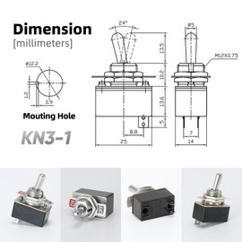 6PCS Toggle Switch with Waterproof Cap KN3-1, ON/Off SPST 2Pin 4A 12mm/0.47" Heavy Duty Bakelite Rocker Switches Silver-Plated Copper Terminal for Auto Car Marine Boat