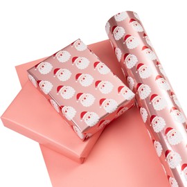 WRAPAHOLIC Jumbo Reversible Christmas Wrapping Paper - 30 Inch X 100 Feet Jumbo Roll Santa Claus and Solid Rose Cold Design with Metallic Foil Shine