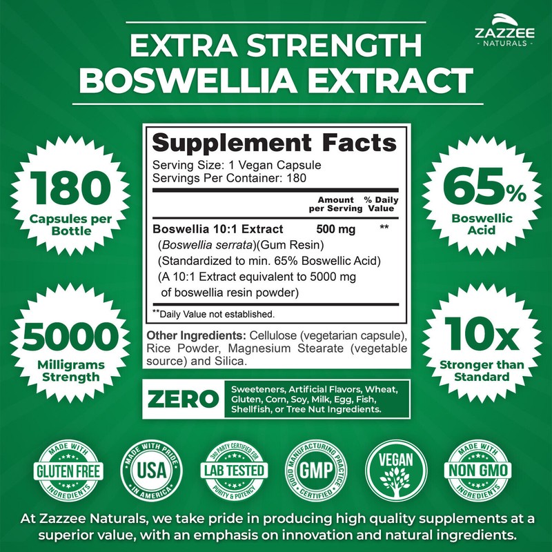 Zazzee Naturals Extra Strength Boswellia 10:1 Extract, 5000 mg Strength,