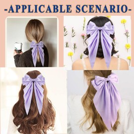 Purple Hair Bow Purple Bow Hair Clip for Women, Solid Color Bow Hair Clips with Long Ribbon, French Purple Bow Hair Clip Soft Satin Silky Hair Bows Cute Gifts for Women Girls