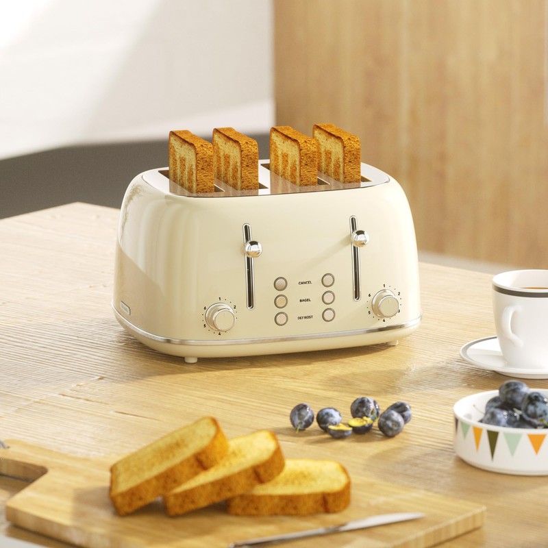 Toaster 4 Slice, Retro Stainless with 6 Bread Shade Settings,1.5''Wide