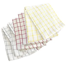 100% Natural Cotton Terry Tea Towels | Super Absorbent | Lint & Streak free | Soft Vintage Kitchen 5 Pack | Large 45 x 65cm | Heavy Duty Machine Washable | Professional Catering Dish Cloths - Multi