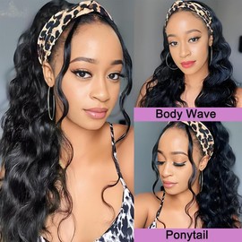 Perücke mit Stirnband, Echthaar, brasilianische Perücke, natürlich, gewellt, 150 % Dichte, Glueless-Wig, Damen, Body Wave, menschliches Haar, Haarband, natürliche Farbe, 55,8 cm