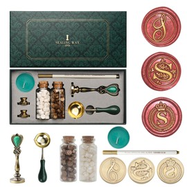 Letter Wax Seal Stamp Kit, Andotopee Wax Seal Kit Initial Alphabet S Sealing Wax Stamp Head 3pcs, Vintage Wax Stamp Seal Kit with Wax Seal Beads, Wax Seal Warmer Tools, Wax Seal Pen, Gift Box Set