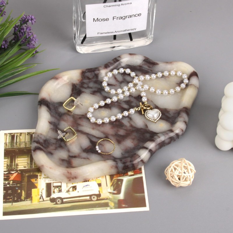Cloud Marble Bathroom Vanity Tray, Natural Luxury Marble Home Kitchen