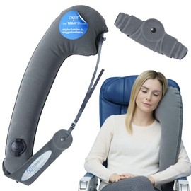 Travelrest Ultimate Travel Pillow for Neck and Body, Airplane and Car Seats, Inflatable Space Saver for Sleeping on Long Flights, Nap on Road Trips, for Travel in Car and Bus (Grey)