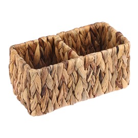 BSTKEY Natural Water Hyacinth 2-Slot Remote Control Holder, Hand-woven Remote Control Organizer Caddy Tea Bag & Coffee Pod Storage Holder Tabletop Stationey Organizer (No Accessory)