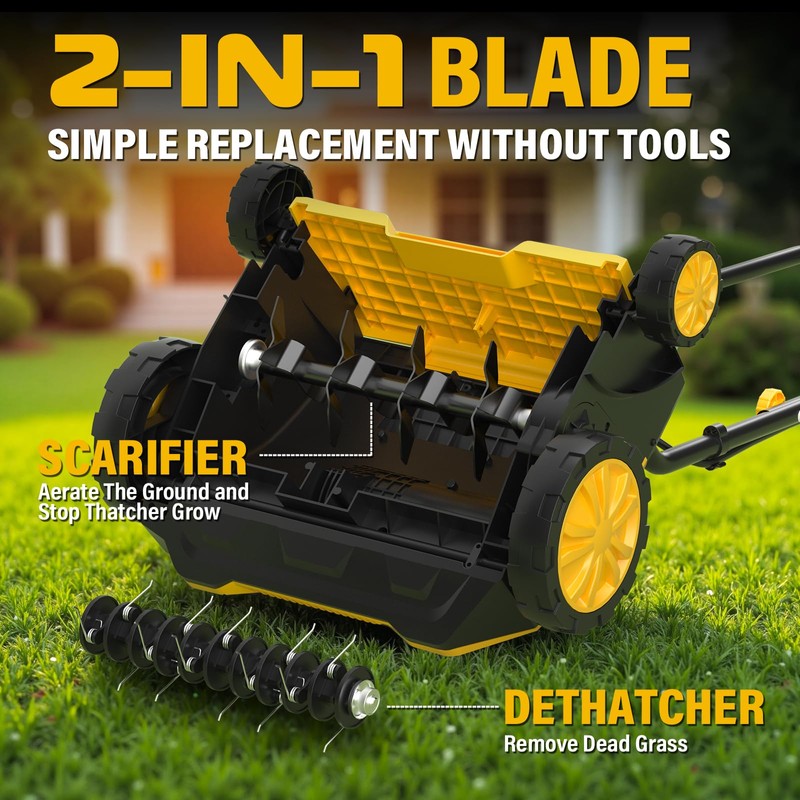 ZEGJAW Electric Dethatcher and Scarifier, 13” 12Amp Lawn Dethatcher with