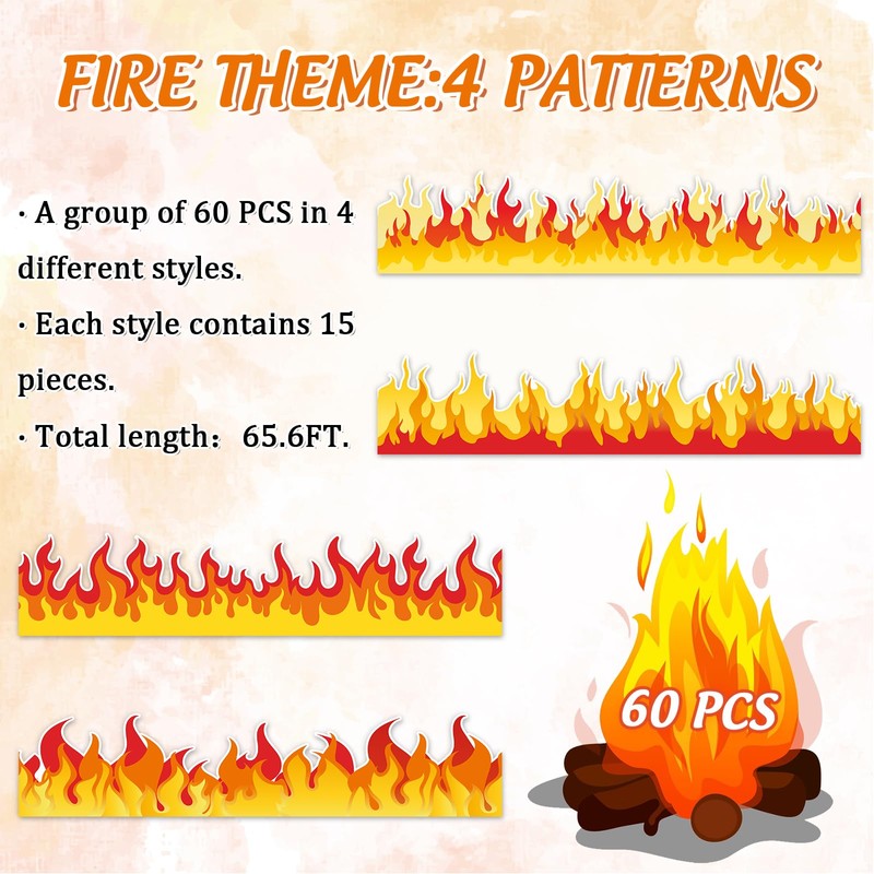 FYSUIMU 69Ft Flame Bulletin Board Border Self-Adhesive Red Orange Fire