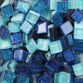 Mixed Color Glass Mosaic Tiles Square Glitter Crystal Mosaic Stones Glass Pieces for DIY Art Craft Decoration 200g,1x1cm(Sky Blue)