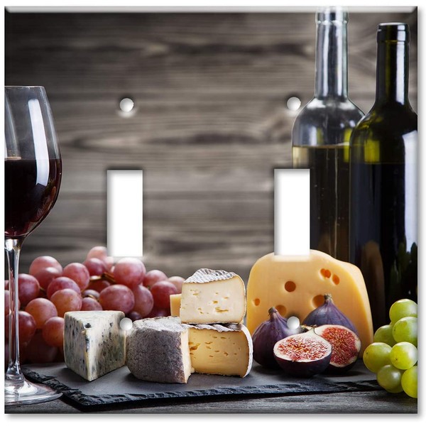 Art Plates 2 Gang Toggle Wall Plate - Red Wine and Cheese