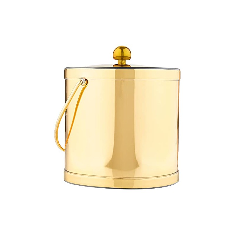 Kraftware Mylar Ice Bucket Polished Brass Color with Metal Lid,