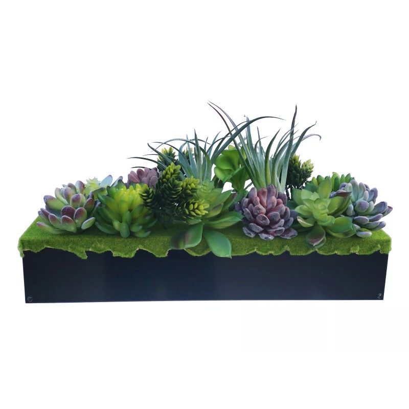 FixtureDisplays Artificial Succulent Metal Planter Arrangement Potted Succulents Centerpiece