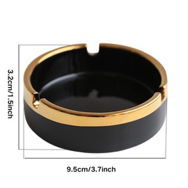 Saim Round Ceramic Gold Edge Cigar Ashtray for Cigar, Desktop Smoking Ash Tray Home Office 3.7" ×1.5" (Black)