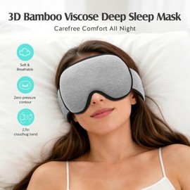 YFONG Sleep Mask for Side Sleepers Women Men, Soft & Breathable Bamboo Viscose Eye Mask for Sleeping, 100% Blackout 3D Eye Cover, Wider Adjustable Hoo
