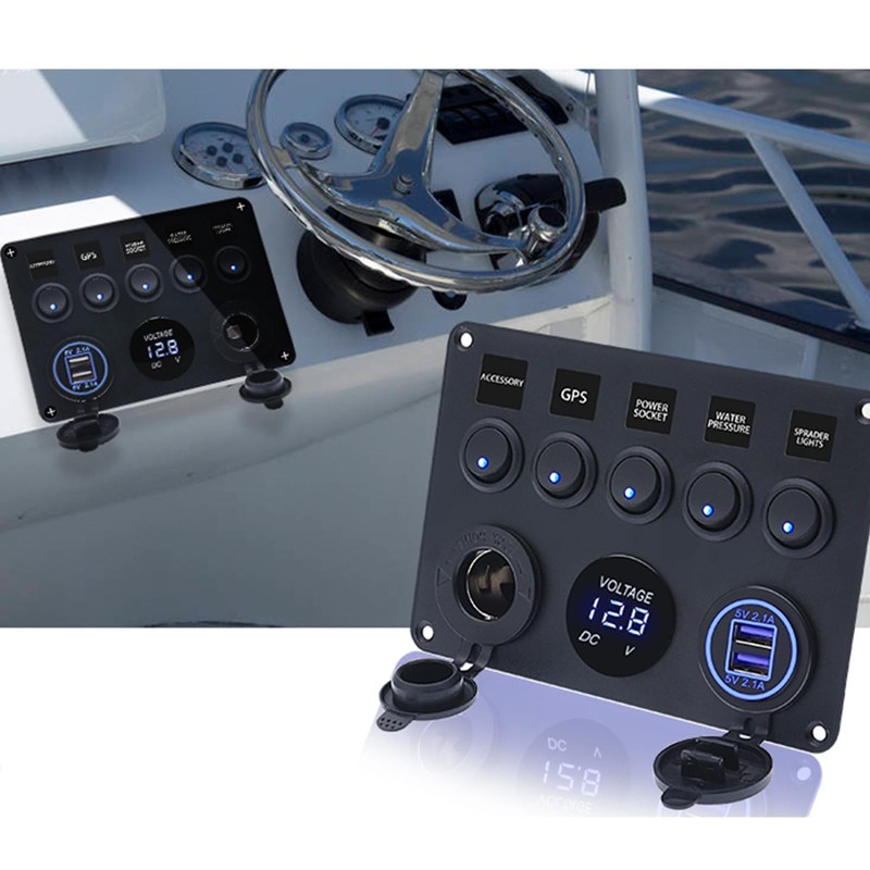 12V 5 Gang Toggle Rocker Switch Panel for Boat Waterproof