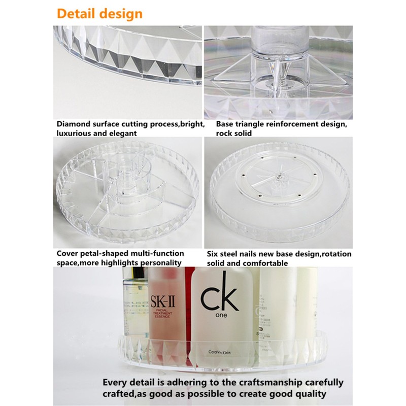 Botide Diamond Cosmetic Storage Box Transparent Acrylic Swivel Shelf Desktop
