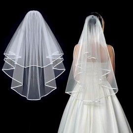 Caiguoer White Wedding Veil, Bridal Veil with 2 Layers with Comb for Bridal Shower, Hen Party for Women and Girls, White, 1, White
