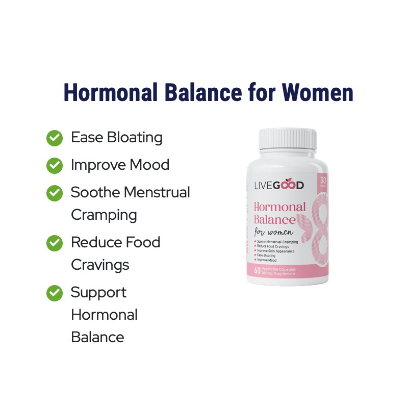 LiveGood Hormonal Balance for Women, Ease Cramps, Bloating, Mood, Energy,