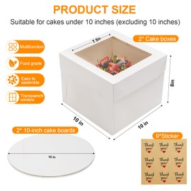 ZYFOTZUN ZYFOTZUN 2 Pack Cake Boxes, 10x10x8 Inches Tall Cake Box with Cake Boards, Disposable Cakes Carrier, Cakes Transport Container with Lid, White Bakery Boxes with Window, for Cookies Pies Cupcakes