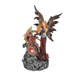 Everspring Import Company Ruby Red Fairy and Dragon LED Lighted Geode Resin Statue 8.5 Inches High