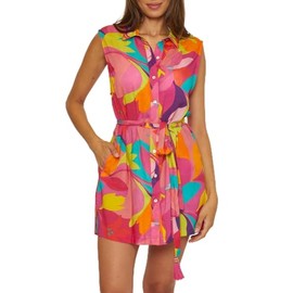 Trina Turk Women's Standard Lilleth Shirt Dress, Collared Button-Up, Floral Print, Beach Cover Ups, Multicolor