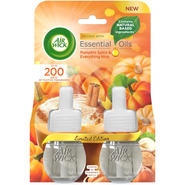 Air Wick Pumpkin Spice & Everything Nice | Electrical Plug-in Twin Refill |2 x 19ml |Pack of 1 | Infused with Natural Essential Oils
