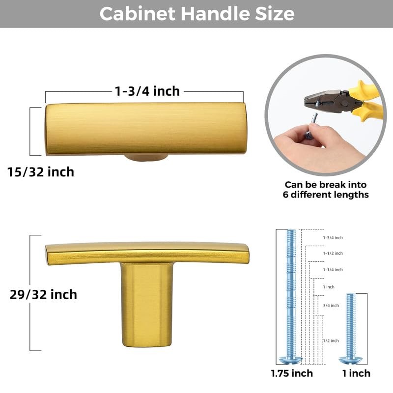 1 Pack Gold Cabinet Knobs - Curved Cabinet Pulls Brushed