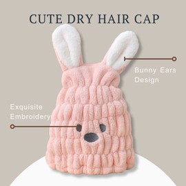 LCBD Microfiber Quick Drying Towel Wrap for Kids, Cute Cartoon Absorbent Drying Cap for Girls Curly Thick Long Hair, Soft Hair Dry Hat Cap